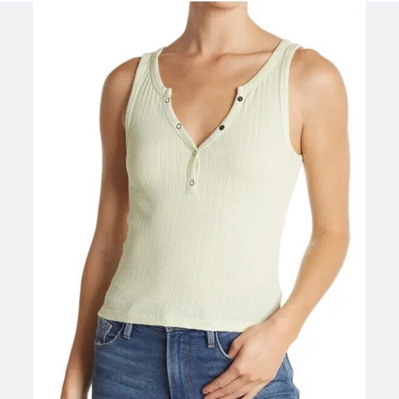 NWT BP. Light Green Front Button Henley Cropped Tank - Picture 1 of 6